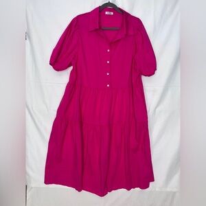 Cotton Fuchsia Button-Front Tiered Dress 2X NWOT